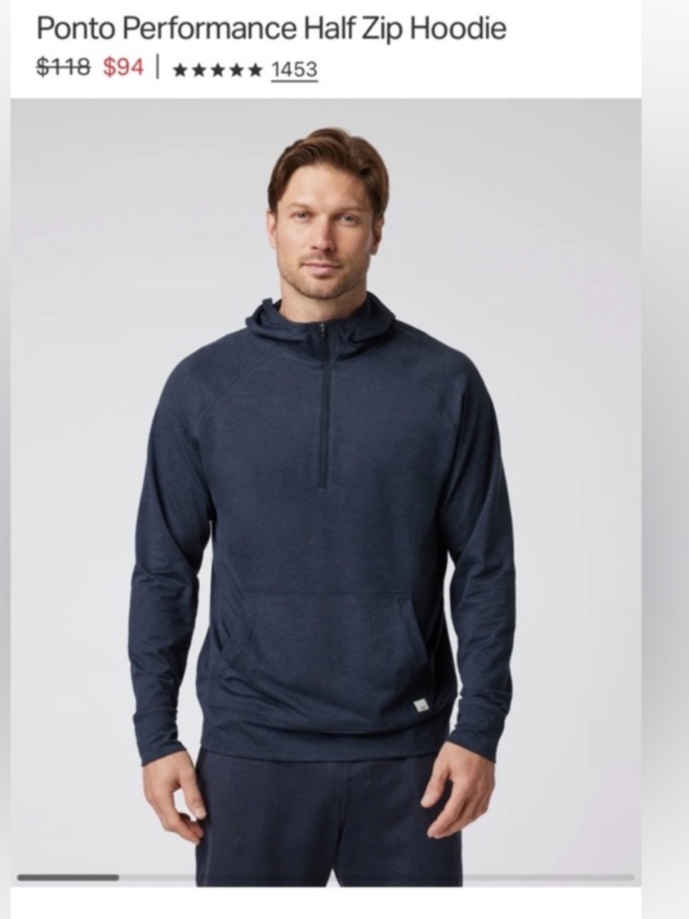 Vuori Men’s Ponto Performance Half Zip Hoodie - Midnight Heather Size Large - Picture 2 of 5